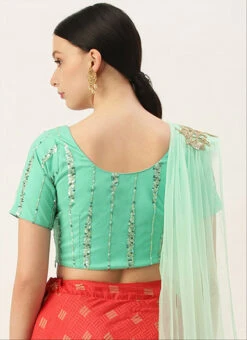 Green Net Sequins Blouse Festive Wear -C Bazaar Shop green net sequins blouse BLBS02305283 b