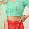 Green Net Sequins Blouse Festive Wear