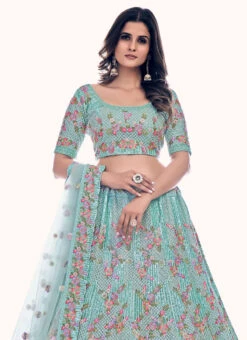 Green Net Thread N Sequins Work Umbrella Lehenga Wedding Wear -C Bazaar Shop green net thread n sequins work umbrella lehenga ghska442636009 b