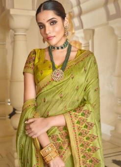 Green Organza Embroidery Work Saree Party Wear -C Bazaar Shop green organza embroidery work saree samkns10272853 b