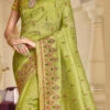 Green Organza Embroidery Work Saree Party Wear