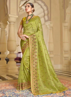Green Organza Embroidery Work Saree Party Wear -C Bazaar Shop green organza embroidery work saree samkns10272853 u