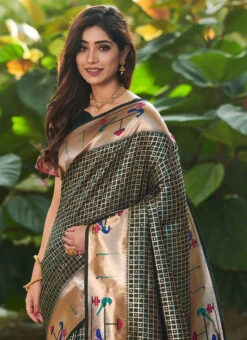 Green Paithani Silk Zari Saree Festive Wear -C Bazaar Shop green paithani silk zari saree sasvw562 b