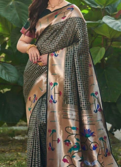Green Paithani Silk Zari Saree Festive Wear