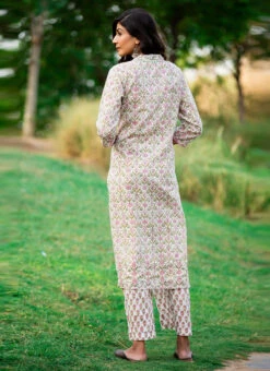 Green Pure Cotton Hand Block Printed Kurta Semi Palazzo Set After Six Wear -C Bazaar Shop green pure cotton hand block printed kurta semi palazzo set krsjbp2022a2107b b