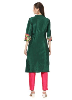 Green Raw Silk Embroidery Work Kurta Straight Pant Set Party Wear -C Bazaar Shop green raw silk embroidery work kurta straight pant set krskinf9900518 b