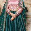 Green Satin Blend Resham Umbrella Lehenga Festive Wear