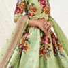 Green Satin Umbrella Lehenga Party Wear