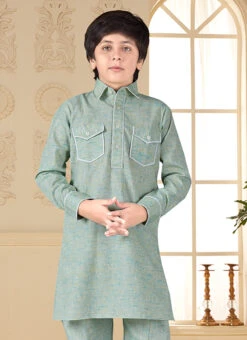 Green Silk Cotton Pathani Set 5 Green Silk Cotton Pathani Set -C Bazaar Shop green silk cotton pathani set kdmss6121 b