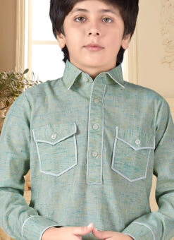 Green Silk Cotton Pathani Set