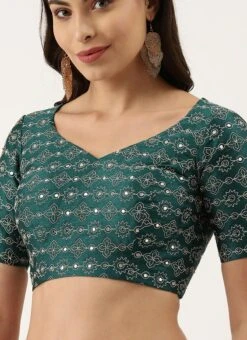Green Silk Embellished Blouse Party Wear