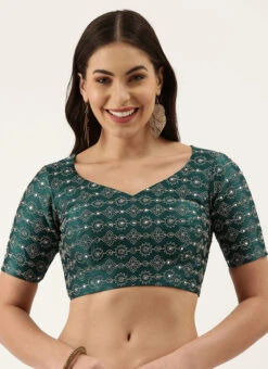 Green Silk Embellished Blouse Party Wear -C Bazaar Shop green silk embellished blouse blspfb138g u