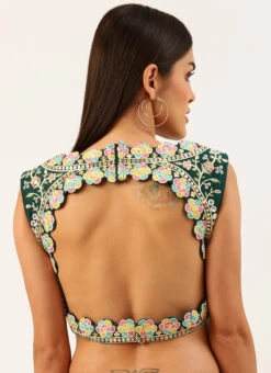 Green Silk Embroidery Blouse Party Wear -C Bazaar Shop green silk embroidery blouse blspfb168g b