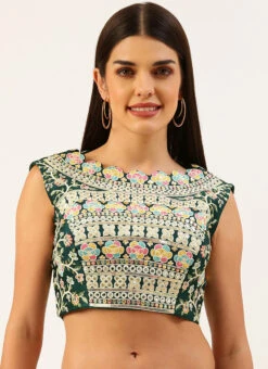 Green Silk Embroidery Blouse Party Wear -C Bazaar Shop green silk embroidery blouse blspfb168g u