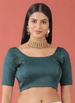 Green Silk Solid Stitched Readymade Blouse Party Wear -C Bazaar Shop green silk solid stitched readymade blouse blspfb237g u