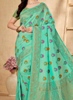 Green Soft Silk Zari Weaving Work Saree Festive Wear