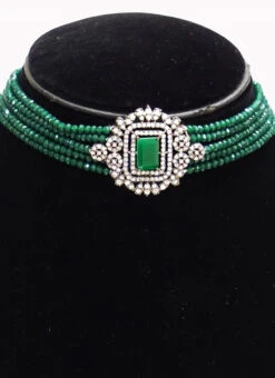 Green Stone Necklace Set Party Wear
