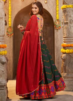 Green Viscose Rayon Kutch And Mirror Work Chaniya Choli Festive Wear -C Bazaar Shop green viscose rayon kutch and mirror work chaniya choli ghsom2335 b