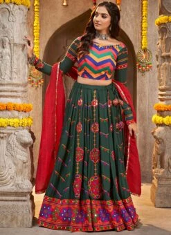 Green Viscose Rayon Kutch And Mirror Work Chaniya Choli Festive Wear -C Bazaar Shop green viscose rayon kutch and mirror work chaniya choli ghsom2335 u