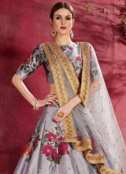 Grey Art Silk A Line Lehenga Party Wear 7 Grey Art Silk A Line Lehenga Party Wear -C Bazaar Shop grey art silk a line lehenga ghmkns7510 b