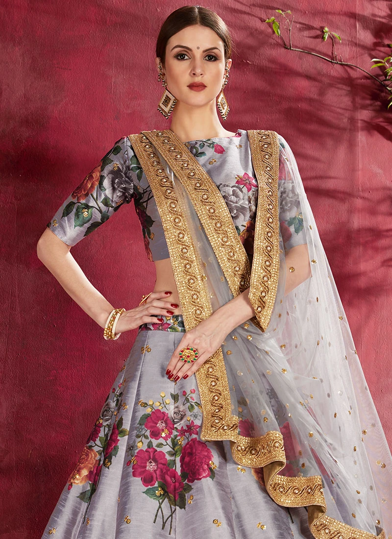 Grey Art Silk A Line Lehenga Party Wear 4 Grey Art Silk A Line Lehenga Party Wear - Image 4