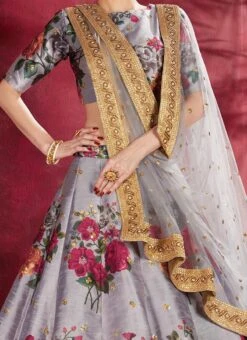 Grey Art Silk A Line Lehenga Party Wear