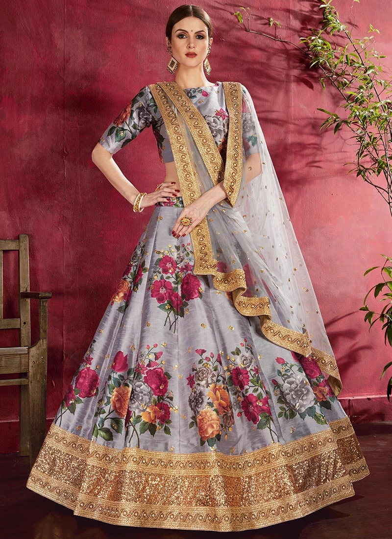 Grey Art Silk A Line Lehenga Party Wear 3 Grey Art Silk A Line Lehenga Party Wear - Image 3