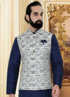 Grey Art Silk Bandhgala Jacket -C Bazaar Shop grey art silk bandhgala jacket jmkmdc502 b