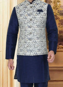 Grey Art Silk Bandhgala Jacket