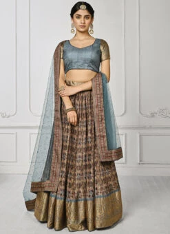 Grey Art Silk Digital Print A Line Lehenga Festive Wear -C Bazaar Shop grey art silk digital print a line lehenga ghsjssbsl1624 u