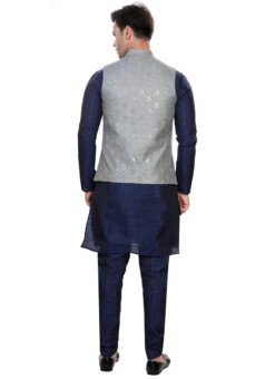 Grey Art Silk Jacquard Bandhgala Jacket -C Bazaar Shop grey art silk jacquard bandhgala jacket jmkmdc615 b