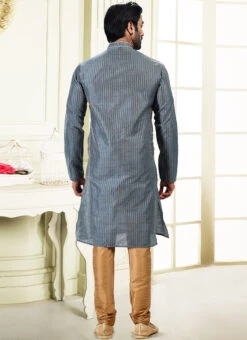 Grey Art Silk Kurta Pyjama Party Wear -C Bazaar Shop grey art silk kurta pyjama kpmsc2035 b