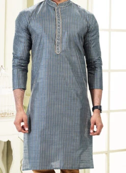 Grey Art Silk Kurta Pyjama Party Wear