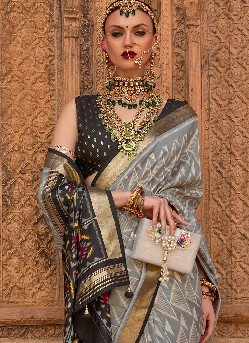 Grey Art Silk Patola Sari Festive Wear 4 Grey Art Silk Patola Sari Festive Wear - Image 4
