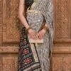 Grey Art Silk Patola Sari Festive Wear
