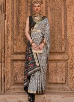 Grey Art Silk Patola Sari Festive Wear 6 Grey Art Silk Patola Sari Festive Wear -C Bazaar Shop grey art silk patola sari sasli2113869 u