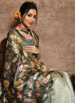 Grey Art Silk Printed Saree Festive Wear 7 Grey Art Silk Printed Saree Festive Wear -C Bazaar Shop grey art silk printed saree sasacw9965 b