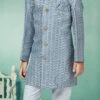 Grey Art Silk Sequins Indowestern Sherwani Party Wear