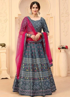 Grey Art Silk Umbrella Lehenga Party Wear Party Wear -C Bazaar Shop grey art silk umbrella lehenga party wear ghsom115 u