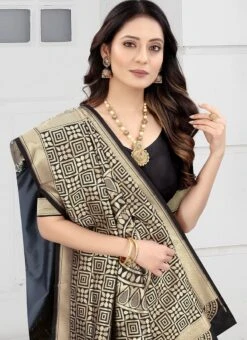 Grey Banarasi Art Silk Zari Weaving Saree Festive Wear 7 Grey Banarasi Art Silk Zari Weaving Saree Festive Wear -C Bazaar Shop grey banarasi art silk zari weaving saree sasun5703 b