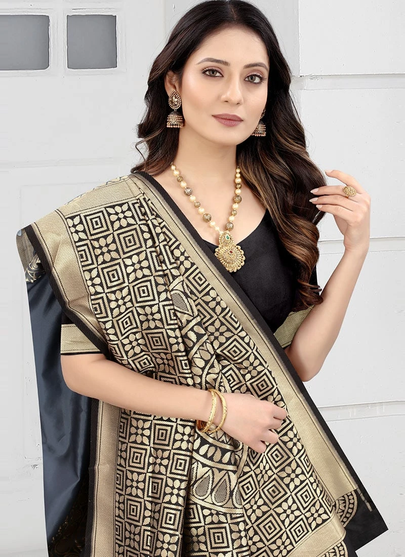 Grey Banarasi Art Silk Zari Weaving Saree Festive Wear 4 Grey Banarasi Art Silk Zari Weaving Saree Festive Wear - Image 4