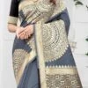 Grey Banarasi Art Silk Zari Weaving Saree Festive Wear