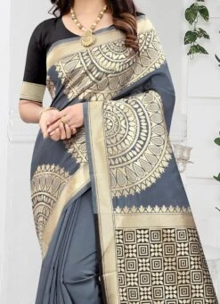 Grey Banarasi Art Silk Zari Weaving Saree Festive Wear