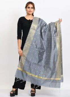 Grey Banarasi Silk Weaving Work Dupatta Work Wear -C Bazaar Shop grey banarasi silk weaving work dupatta dpdmimfd176 u