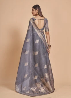 Grey Blended Cotton Zari Saree Festive Wear 7 Grey Blended Cotton Zari Saree Festive Wear -C Bazaar Shop grey blended cotton zari saree sasacy1052 b