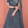 Grey Chinon Mirror Work Dresses And Gown Party Wear