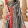 Grey Color Banarasi Silk Woven Work Saree Party Wear