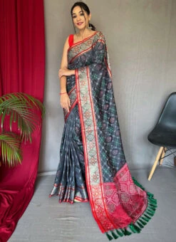 Grey Color Jacquard Woven Work Soft Silk Saree Festive Wear -C Bazaar Shop grey color jacquard woven work soft silk saree sasacw3839 u