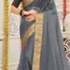 Grey Color Woven Work Organza Silk Saree Festive Wear