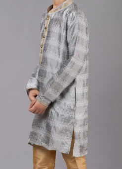Grey Cotton Embroidered Kurta Pyjama Festive Wear